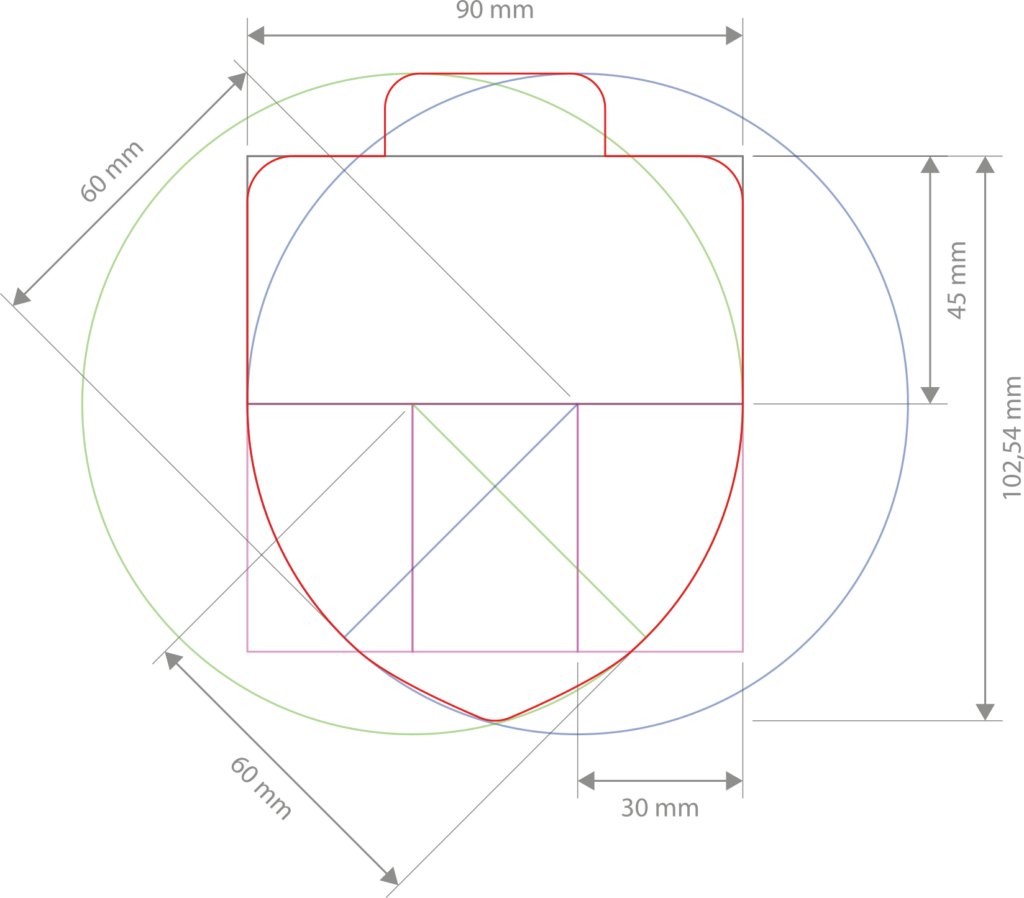 Mesures de la forme de blason des médailles PROMUT Entreprise Adaptée