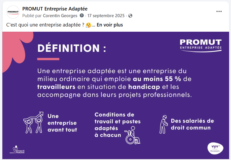 Post Facebook PROMUT - C'est quoi une entreprise adaptée ?